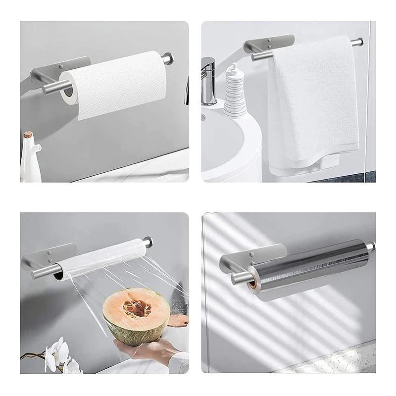 Adhesive Toilet Paper Holder Stainless Steel Wall Mount Kitchen Roll Towel Rack Napkin Dispenser Absorbent Stand Tissue Hanger