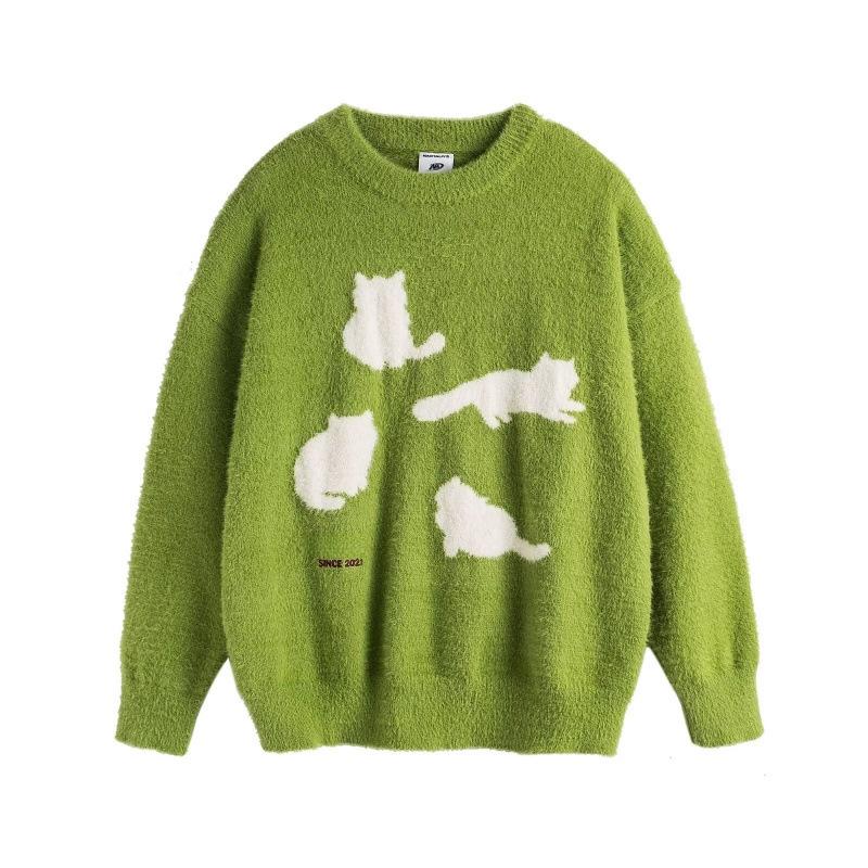 Amerikanischer Retro Cartoon Katze Jacquard Strickpullover für Damen & Herren - Herbst/Winter Trendige Lockere Jacke