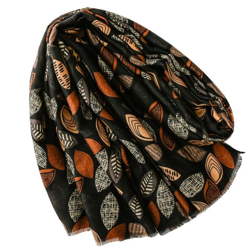 Fashionable and Simple Commuting Style Cotton and Linen Hand Scarf Plant Leaf Breasted Scarf Thick Shawl