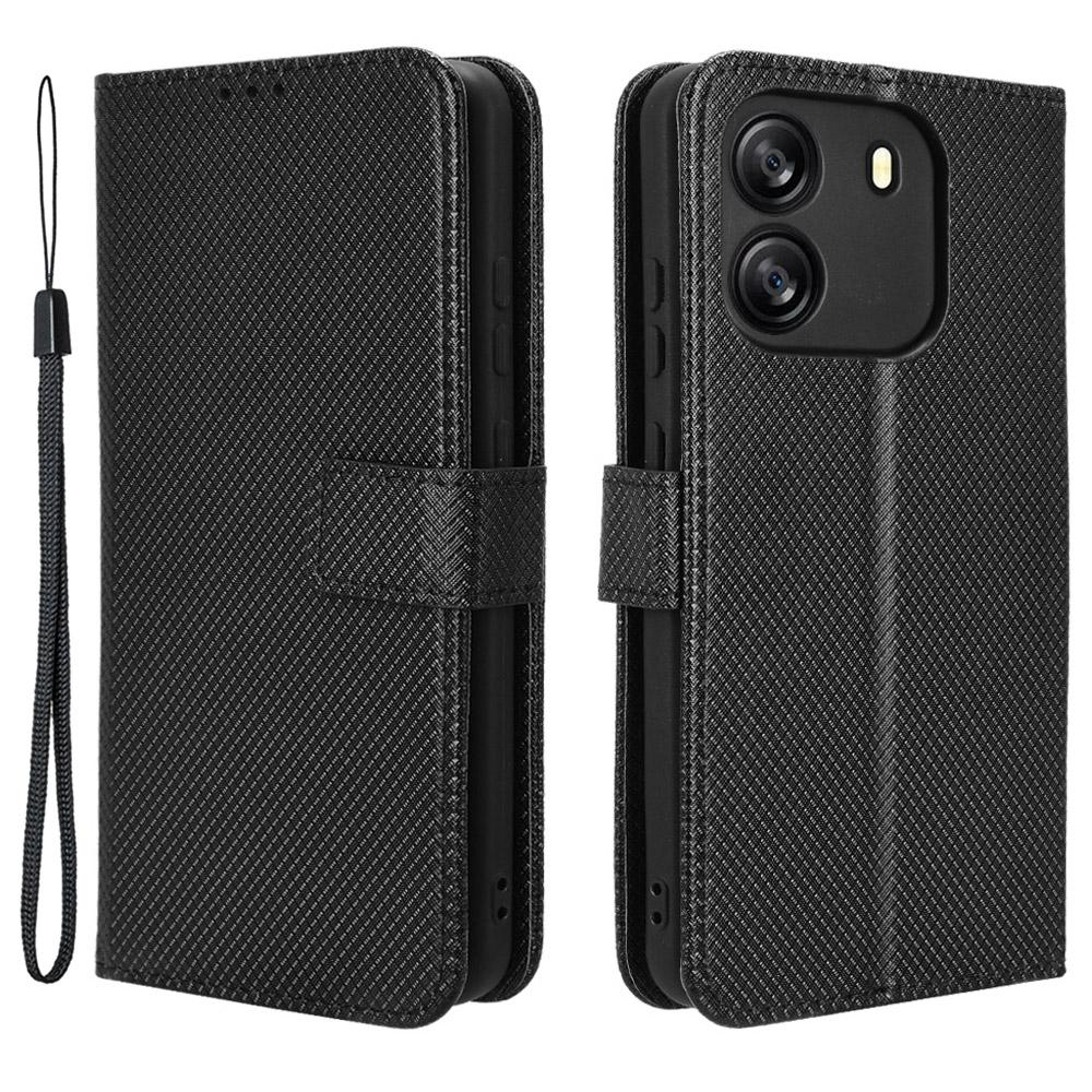 

For Blackview Wave 6C Case Diamond Texture Leather Phone Cover with TPU Inner Shell D