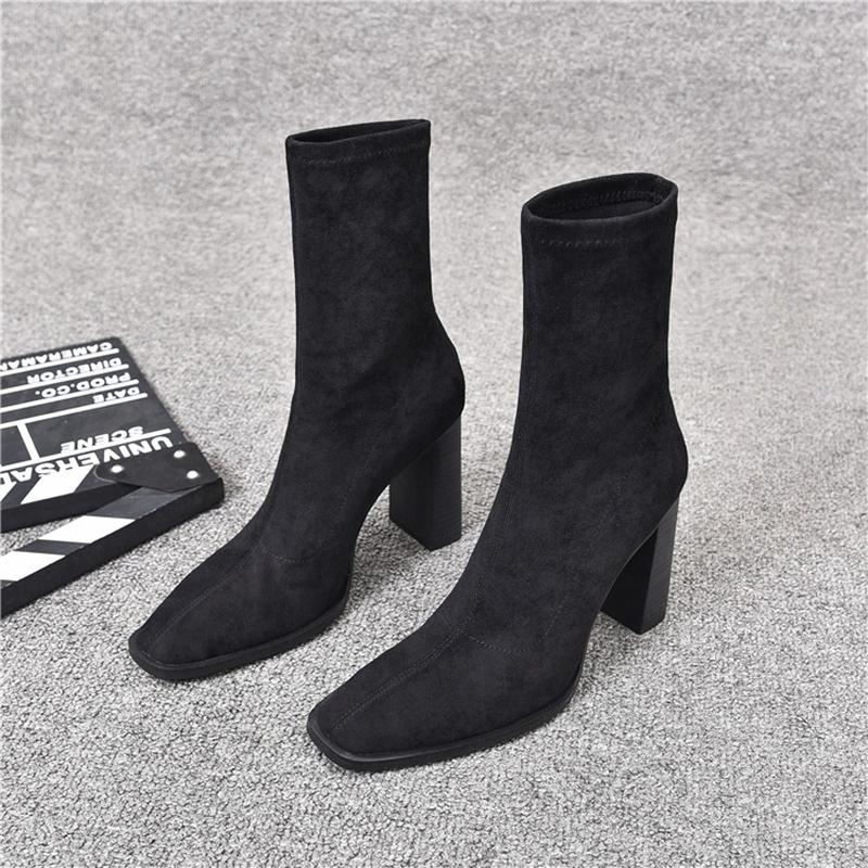 Fashion Autumn Square Toe Slim Women Ankle Boots Thick High Heels Ladies Shoes Fashion Square Toe Short Botas De Mujer