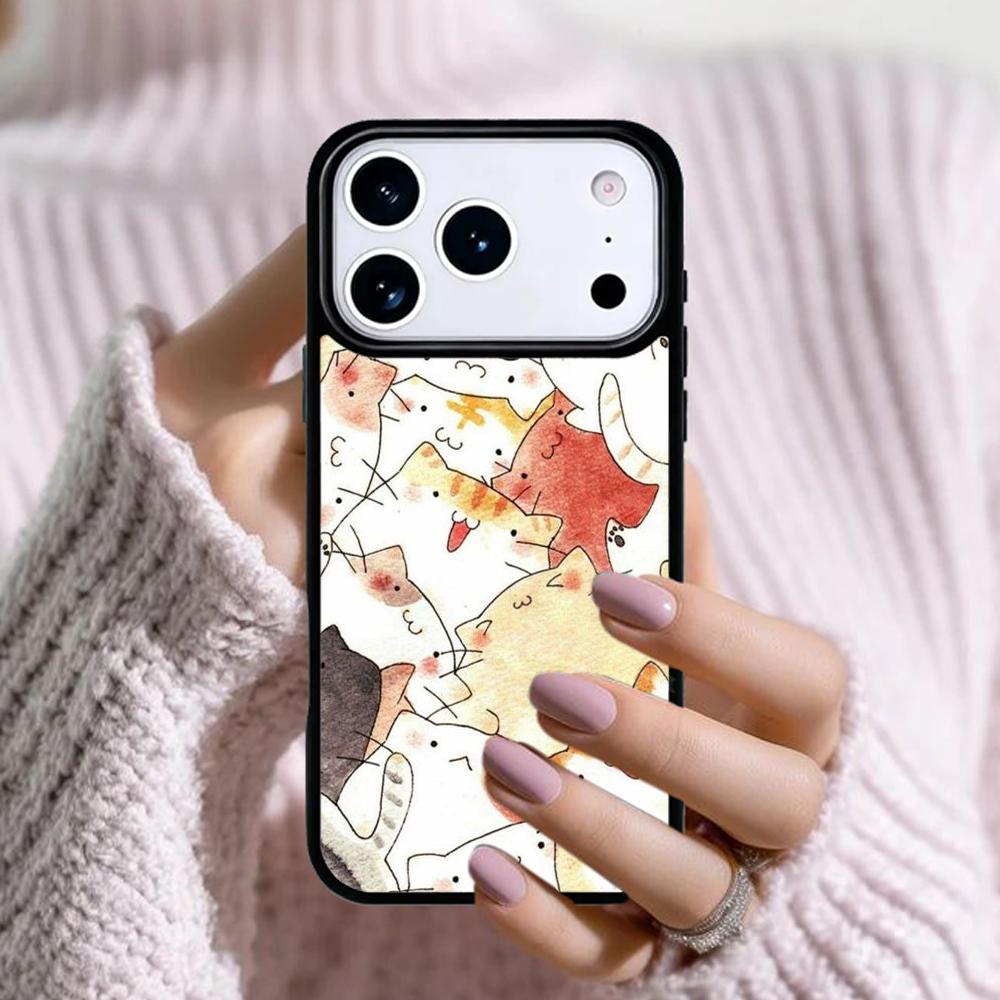 Cute Cat Pattern Phone Case For Apple iPhone 17 Air 16E 15 14 Plus 13 12 11 Pro Max Mini Funda Cover