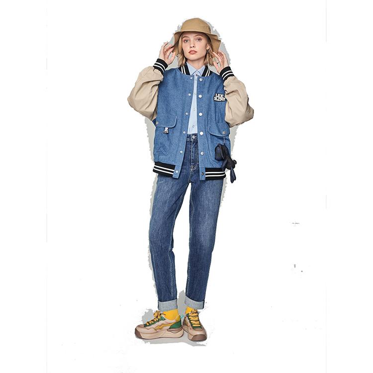 Buchstaben-Logo-Muster Einreihige Langarm-Baseballjacke Unisex-Jacken Blau LUT0054303HH00FA03970