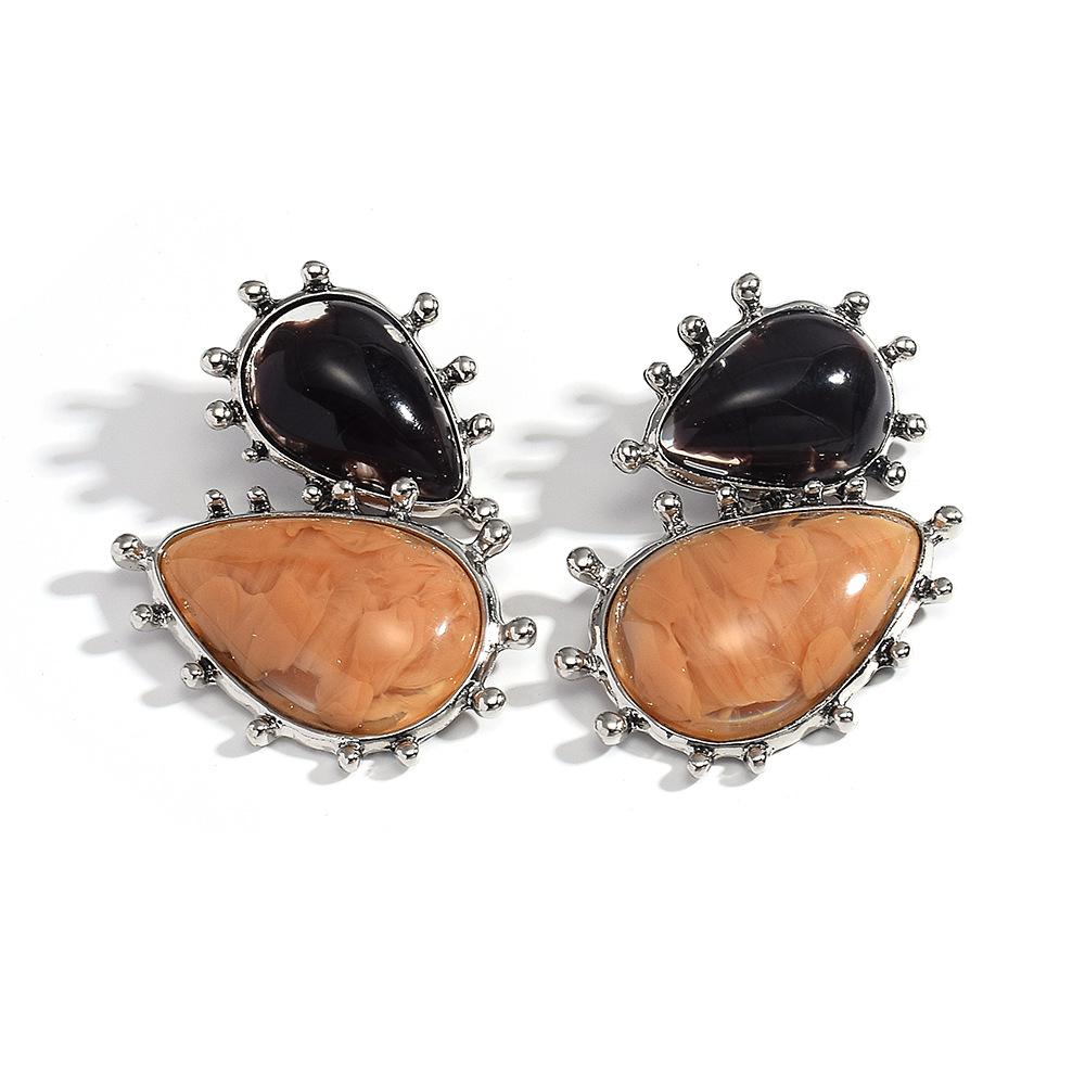 Two-Tone Marble Resin Retro Geometric Earrings