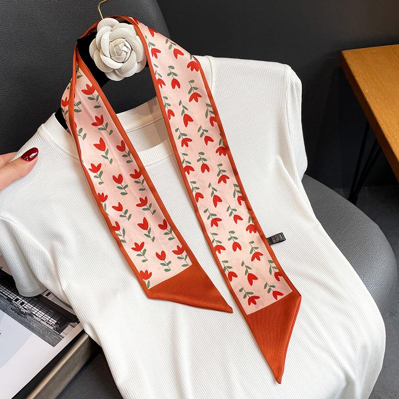 Langer, dünner Seidenschal für Damen, Haarband, Krawatte, Design-Print, Luxusmarke, Haarreifen-Accessoires, coole Mädchen-Schals, Sommer 2021