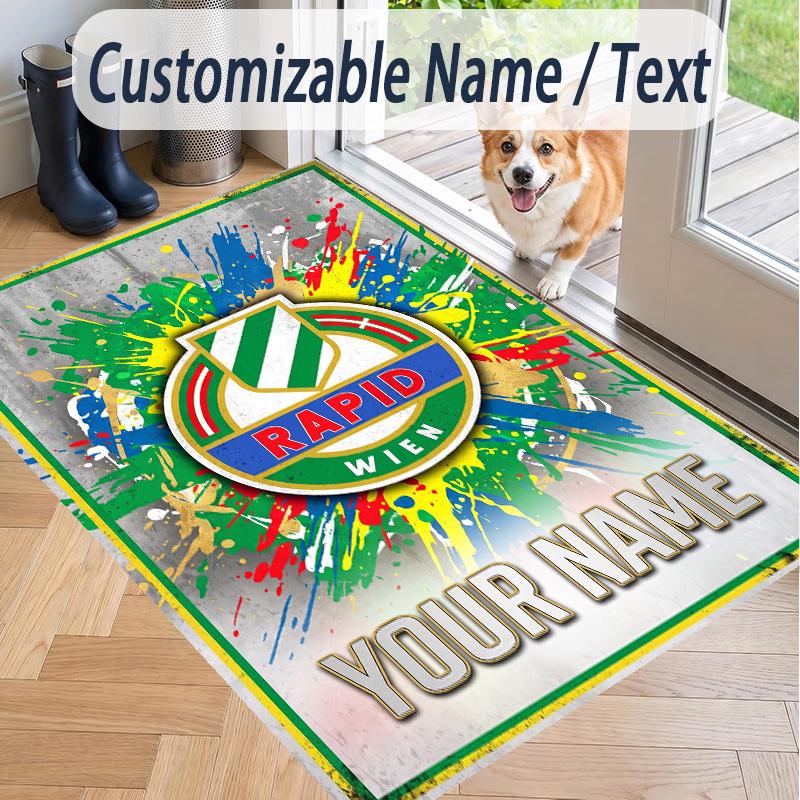 Custom Text Printed Rug Rapid Wien FC Non Slip Floor Carpet For Home Room Decor