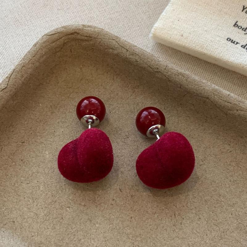 Cute Red Bow Flocking Earrings Simple Elegant Exquisite Sweet Festive Earrings Ear Studs Jewelry Accessories New Year Gifts