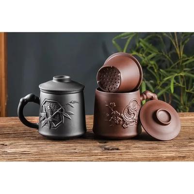 Handmade Purple Clay Tea Cup with Lid, Filter, Inner Bile Teacup, Dragon Pattern, Master Cup, Chinese Boutique