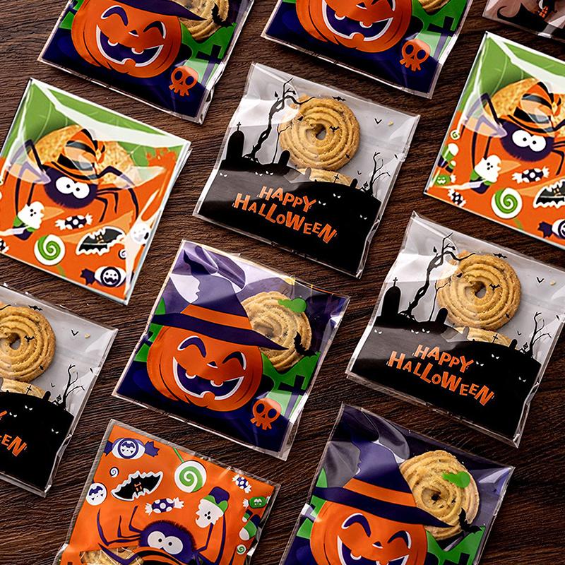 100Pcs Pumpkin Halloween Candy Bag Happy Halloween Party Decorations Kid Gift Trick Or Treat Candy Cookie Spider Ghost Bag