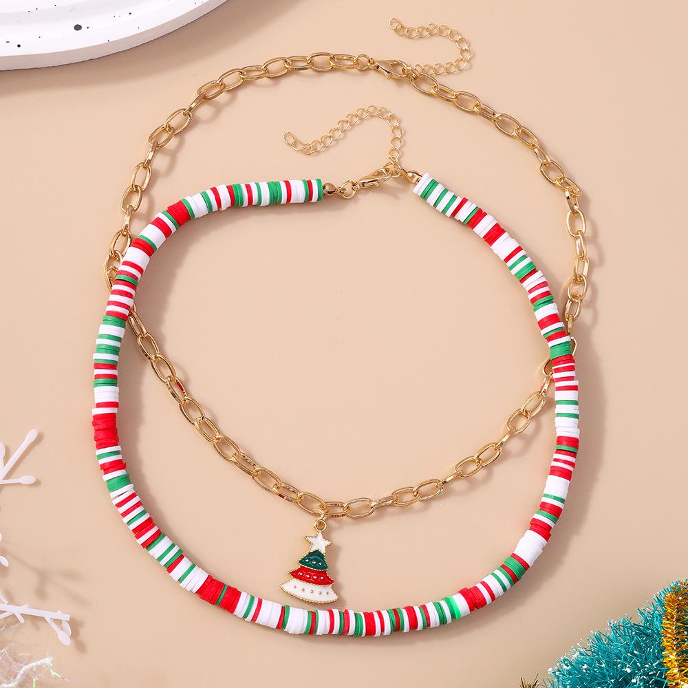 

European & American Multi-Layer Polymer Clay Christmas Necklace Set