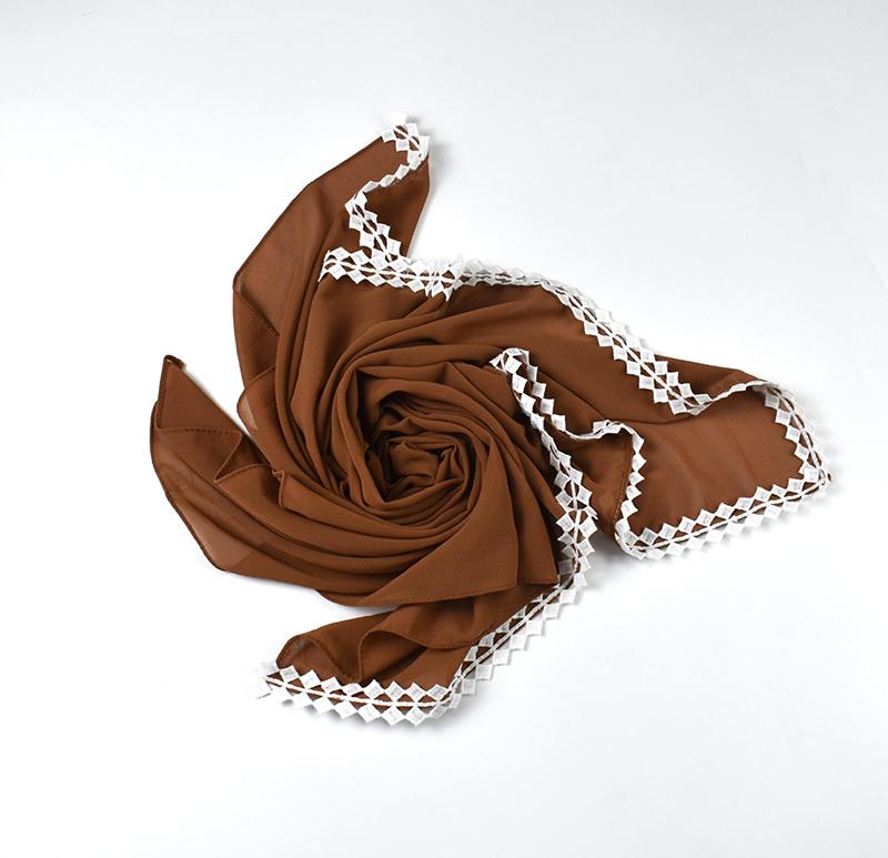 Muslim Chiffon Hijab Scarf for Women Lady Lace Trim Solid Square Head Wrap Shawl Female Jersey Hijabs Scarves Islamic Turban
