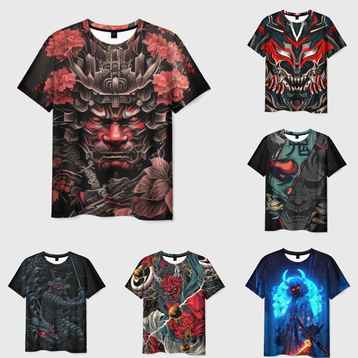 Newest Demon Samurai Mask Sakura 3D Print T shirts For Men/Women Crew Neck Short sleeve Top Fashion Oversized Punk Style T shirt