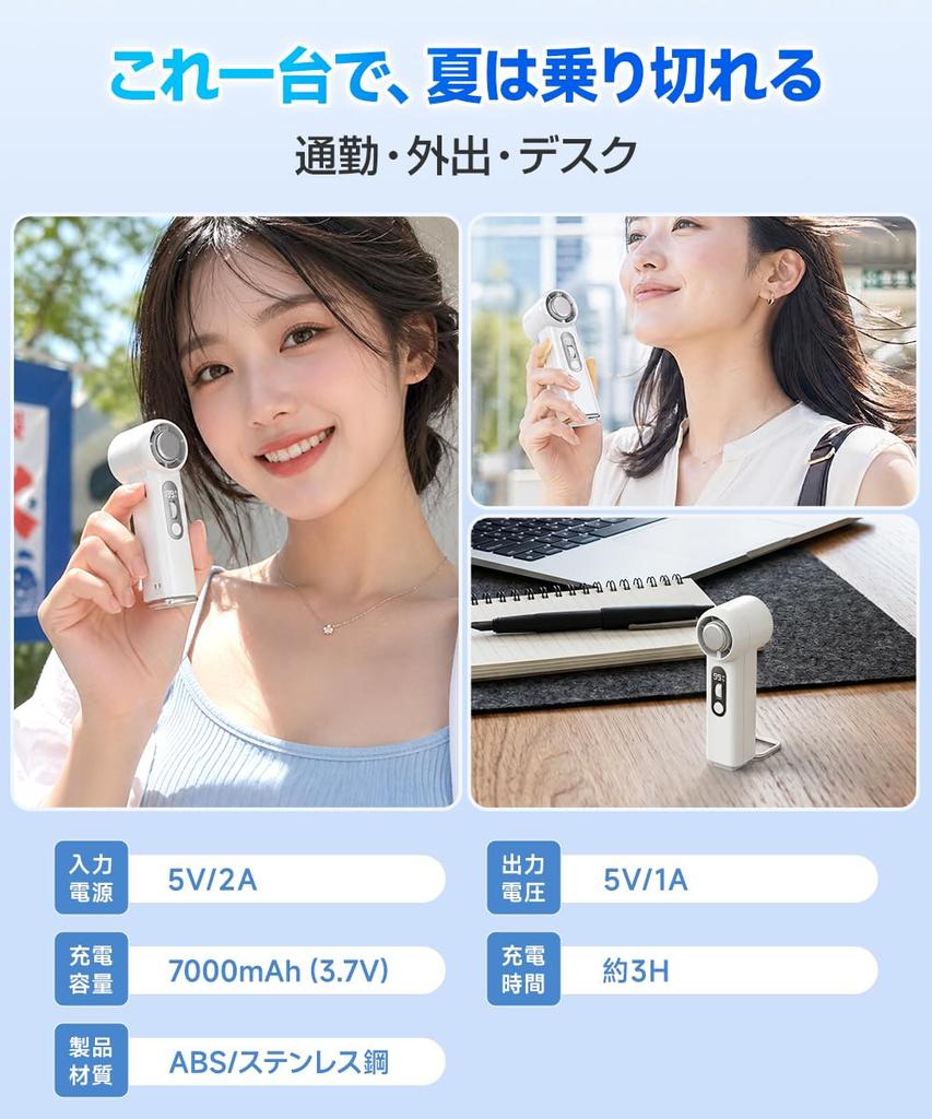 Handheld Fan Instant Powerful 7000mAh High Long Operating 199 Airflow 5 LED Battery Cute and Ideal for Heatstroke Prevention Powerful Airflow,