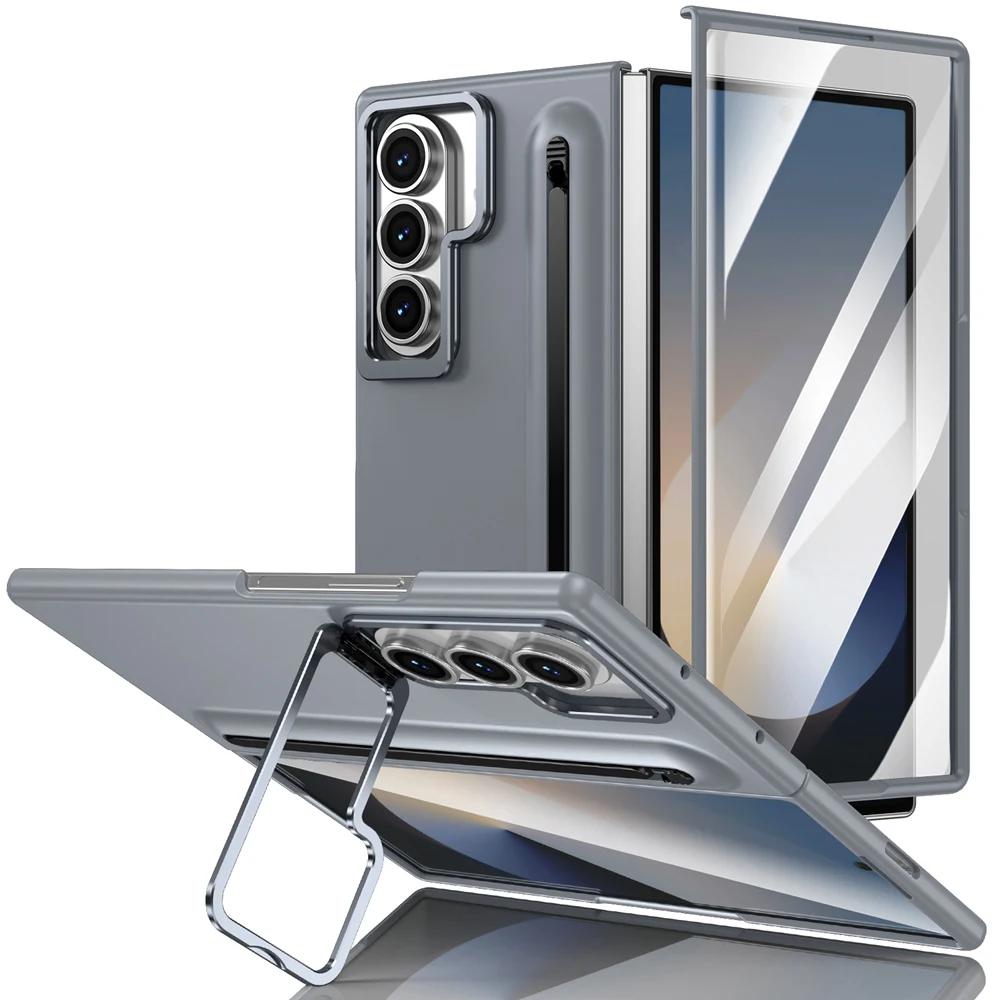 Luxury Multifunctional Lens Holder Touch Pen Case for Samsung Galaxy Z Fold 7 6 5 4 Shockproof Built-in Glass Screen Film Cover