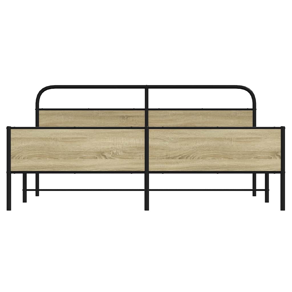 Metal Bed Frame without Mattress Sonoma Oak Finish 183 x 213 cm