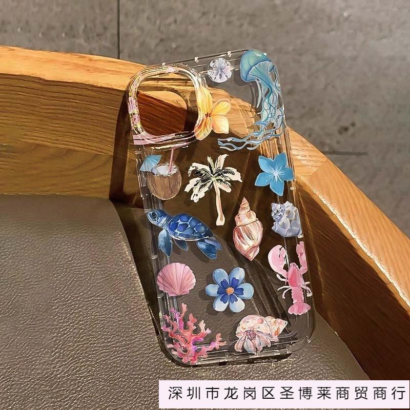 Ocean Elements for iPhone16promax Protective Case 15 Apple 14 Transparent 13 Airbag 12 Mobile Phone Case 11