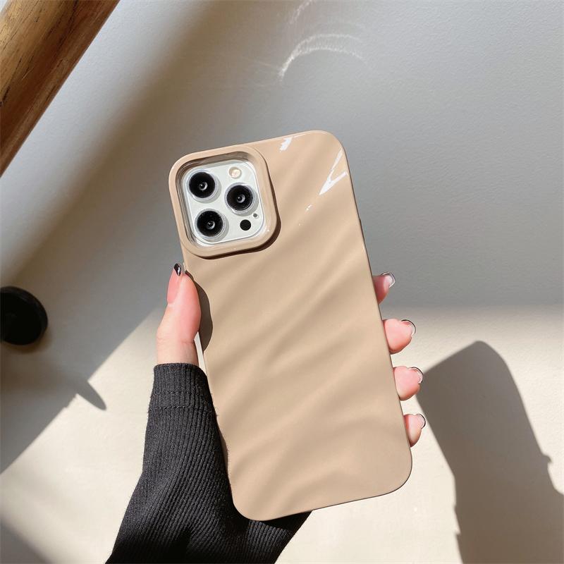 Luxury Wave Satin Ruffle Pattern Phone Case For iPhone 11 12 13 14 15 16 Pro Max Plus Glitter Shockproof Solid Color Cover