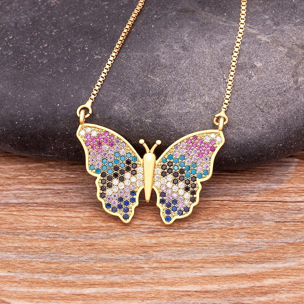 Nidin Charm Luxury 12 Styles Butterfly Pendant Chain Necklaces For Women Gold Plated Copper Zircon Jewelry Trendy Party Gifts
