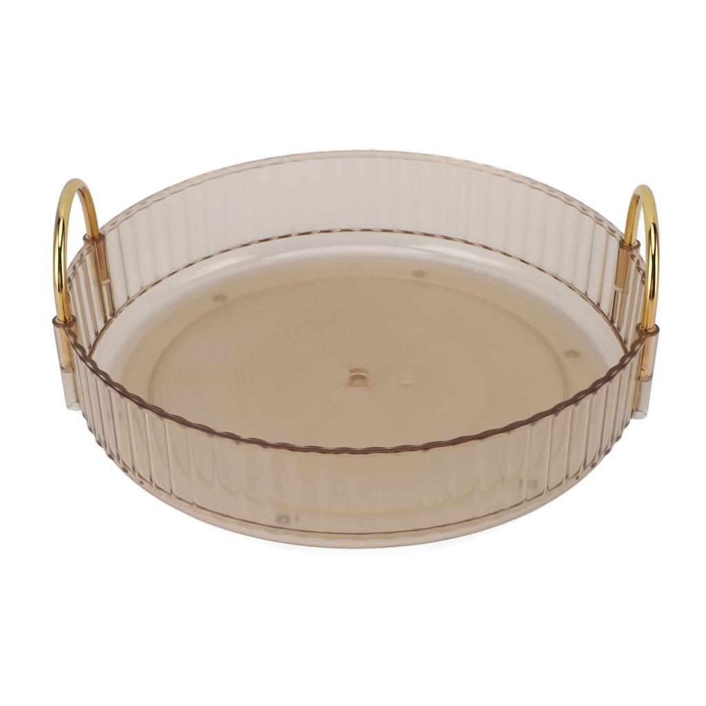 Round Storage Tray 360 Degree Rotating Waterproof Clear Desktop Display Tray with Dual Handles for Bedroom Bathroom