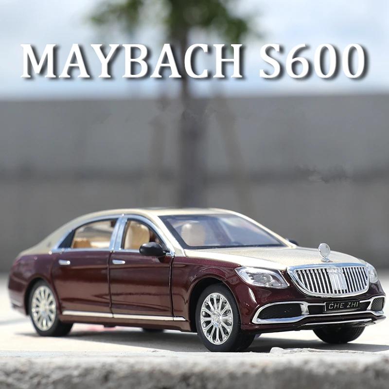 1/24 Benz Maybach S600 Legering Metall Bilmodell Formgjutna Metall Leksaksfordon Bilmodell Hög Simulering Ljud och Ljus Leksak för Barn Gåva