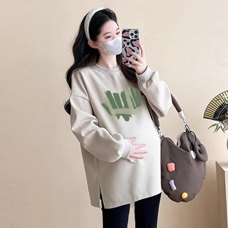 

Dark Grey Maternity T-Shirt - 2026 Spring/Autumn Fashionable Base Layer Pregnancy Sweatshirt L