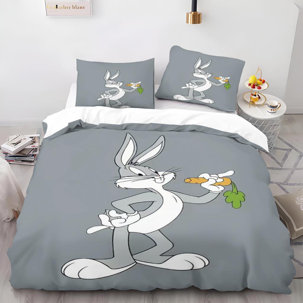 Bunny Cartoon Rabbit Quilt Cover Skin-Friendly and Breathable Duvet Comforter Warmth Children's Bedroom Bedding