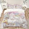 3pcs Sanrio Hello Kitty and Friends Printed Quilt Set - Includes 1 Quilt Cover and 2 Pillowcases, Machine Washable - Suitable for All Seasons.W10