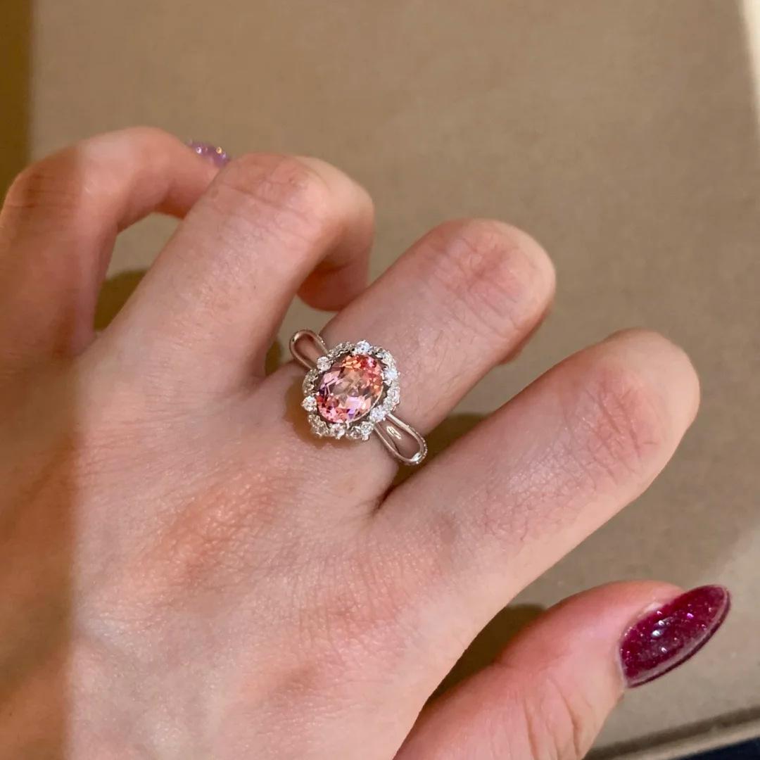 

2026 French Light Luxury Gone with The Wind Skirt Fringed Pink Diamond Ring High-grade High-carbon Diamond Pink Zircon Resizable