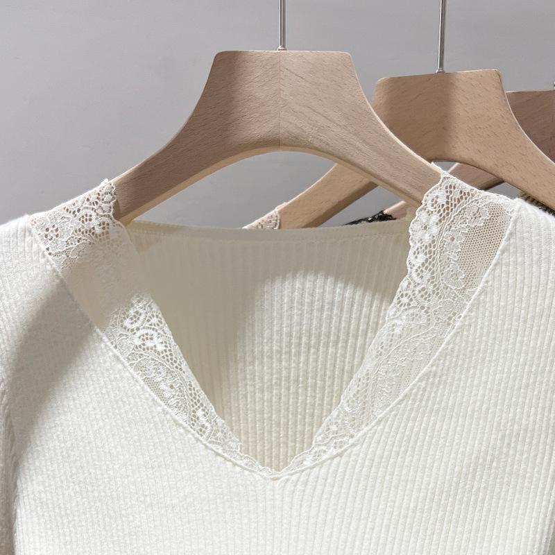 Black Spliced Knitted Sweater Women's Autumn and Winter New Women's Clothing Foreign Style Inner Design V-neck Top