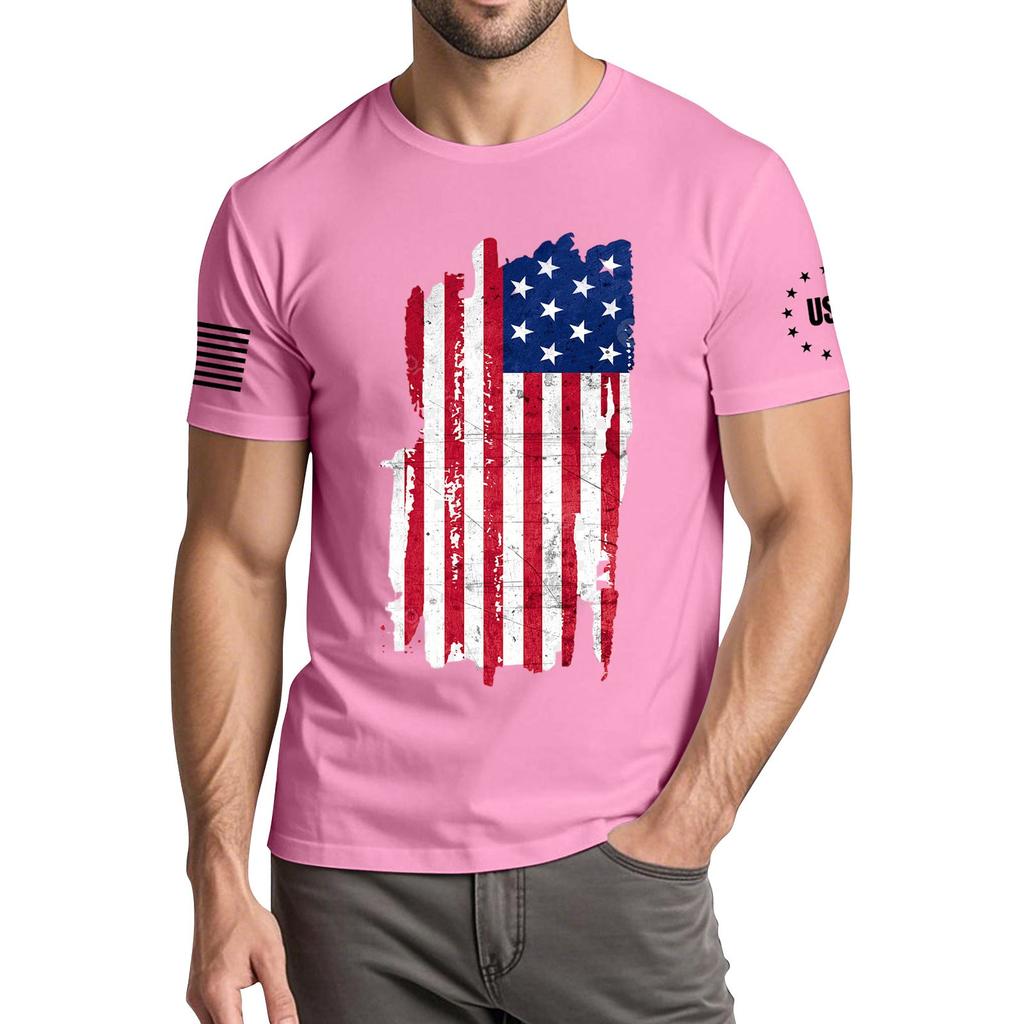 Men's Fashionable Casual Independence Day Printed Round Neck Short Sleeve T-Shirt Top
