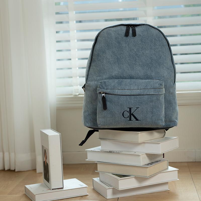 Calvin Klein Retro Campus Style Large Capacity Fabric Backpack Men Backpacks Light-Blue-Denim 4G3138G-VGO