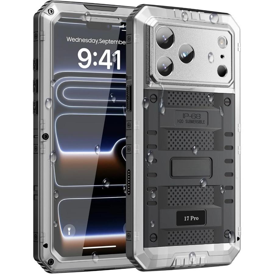 

Для iPhone 17 ProMax 17Pro Air Чохол IP68 Водонепроникний Міцний Металевий Чохол з Вбудованим Захисним Склом Військовий Ударостійкий aluminum&Case & Screen Protector&iPhone17 Pro
