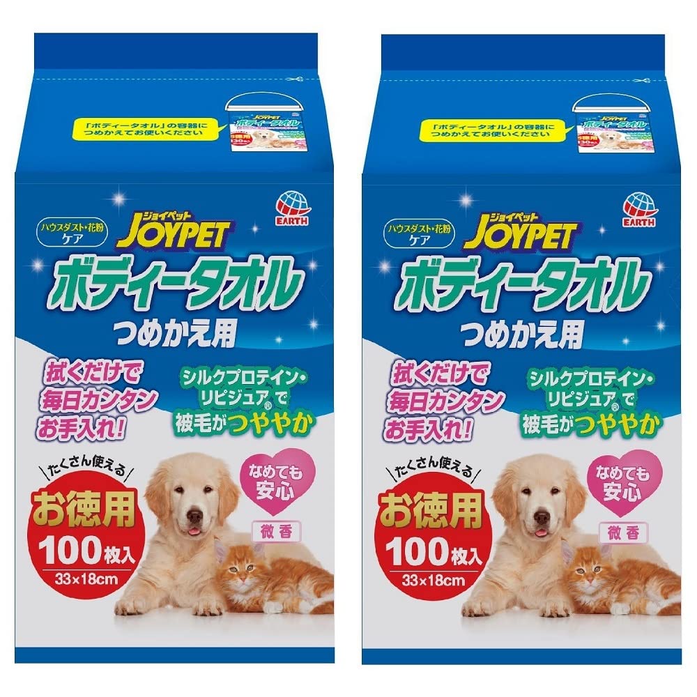 JOYPET Pet Body Towel Refill 100 sheets 2 packs Dog Cat Low Irritation Weakly Acidic Pollen Care Thick Safe Lick Sheet