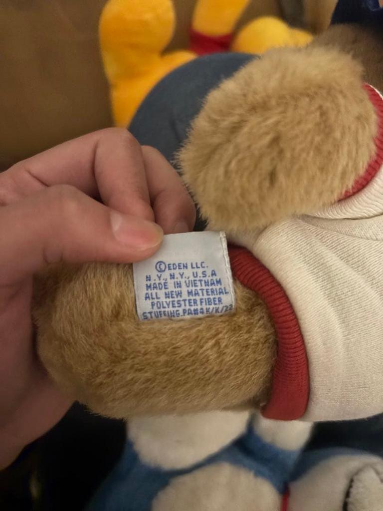 [USED] EDEN Vintage Teddy Bear Plush with Heart Print and Blue Hat