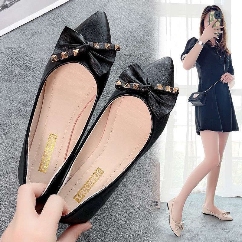 Pointed flat-bottomed bow single shoes female 2025 new summer shallow mouth fairy wind soft-soled flat-heeled Doudou shoes female