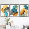 Blue Green Yellow Gold Leaf Plant Flower Canvas Poster Abstract Painting Wall Art Print Nordic Modern Pictures Living Room Decor