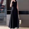 Sleeveless Vest Solid Color Long Skirt Temperament Women Korean Dress Sleeveless Long Dress  Party