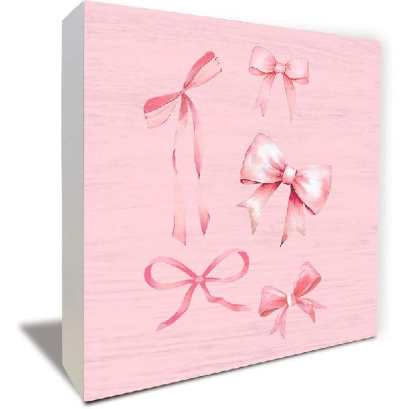 Розовый Бант Кокетка Деревянная Коробка Знак, Кокетливый Декор Комнаты, Необходимые Вещи для Девочек в Общежитие, Девичий Бант-Лента для Комнаты Девочки Общежития Колледжа Спальни Стола Pink multiple bows