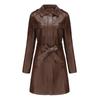 Women’s Trench Coats Faux Leather Zipper Long Jackets with Belt Pockets Slim Fit PU Wind Coat Spring Autumn Outer Wear