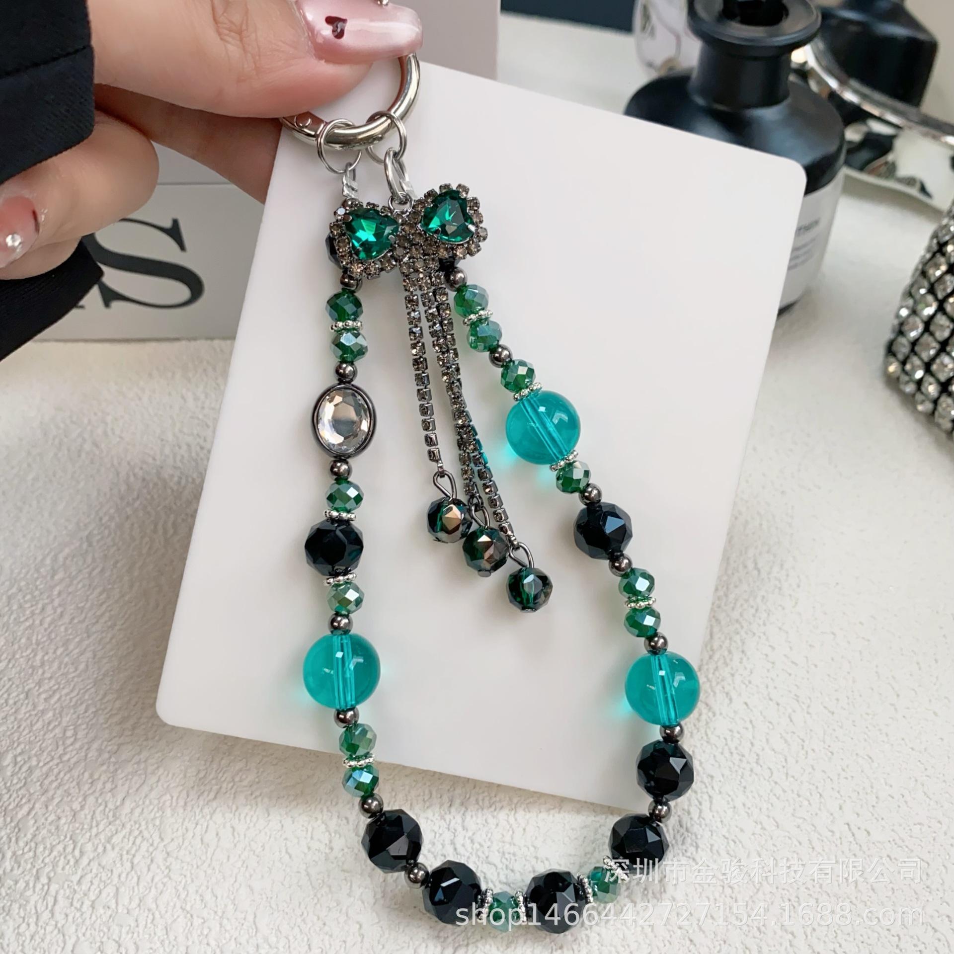 

Phone Lanyard Wrist Strap High-End Crystal Phone Chain USB Flash Drive Camera Strap Anti-Lost Rope Keychain Carrying Strap зелений