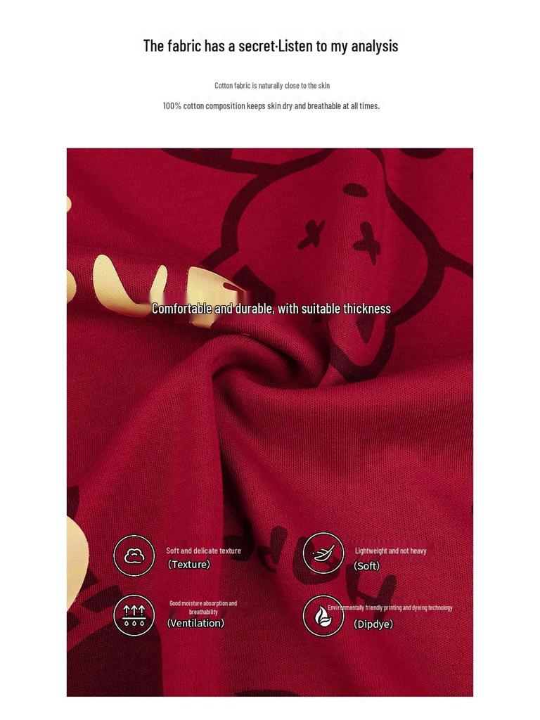 Newlywed Red Long Sleeve Cotton Couple Pajamas - Spring/Autumn Style