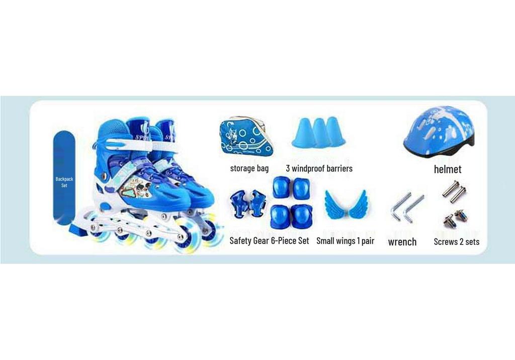 Kids' Adjustable Inline Skates with Flash Wheels - PVC Set Rollerblades
