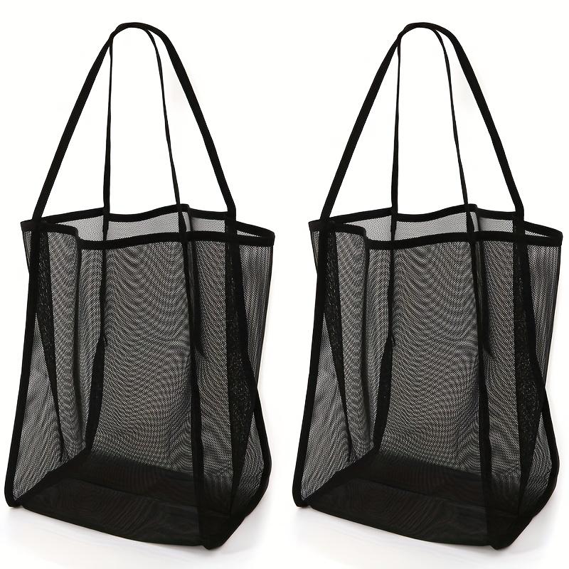 2pcs Large Capacity Mesh Beach Tote | Durable, Solid Color Black with Sturdy Handles, Suitable for Travel, Beach, Vacation, and Camping
