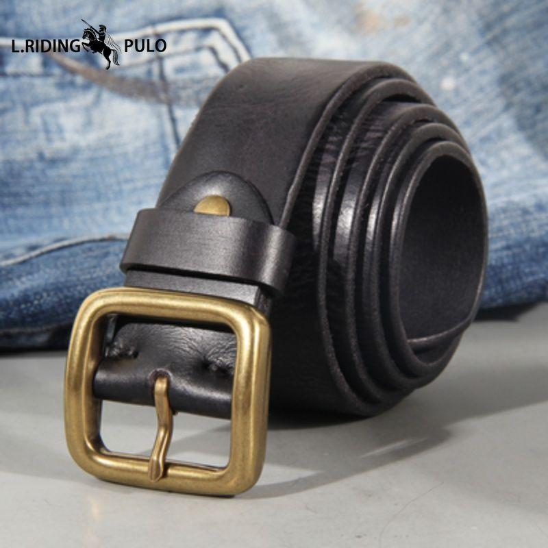 Retro-Kupferschnalle Herrengürtel Gewaschener Jeansgürtel Leder Mode Dornschließe Herren Erster Lagen Rindsleder Gürtel Echt