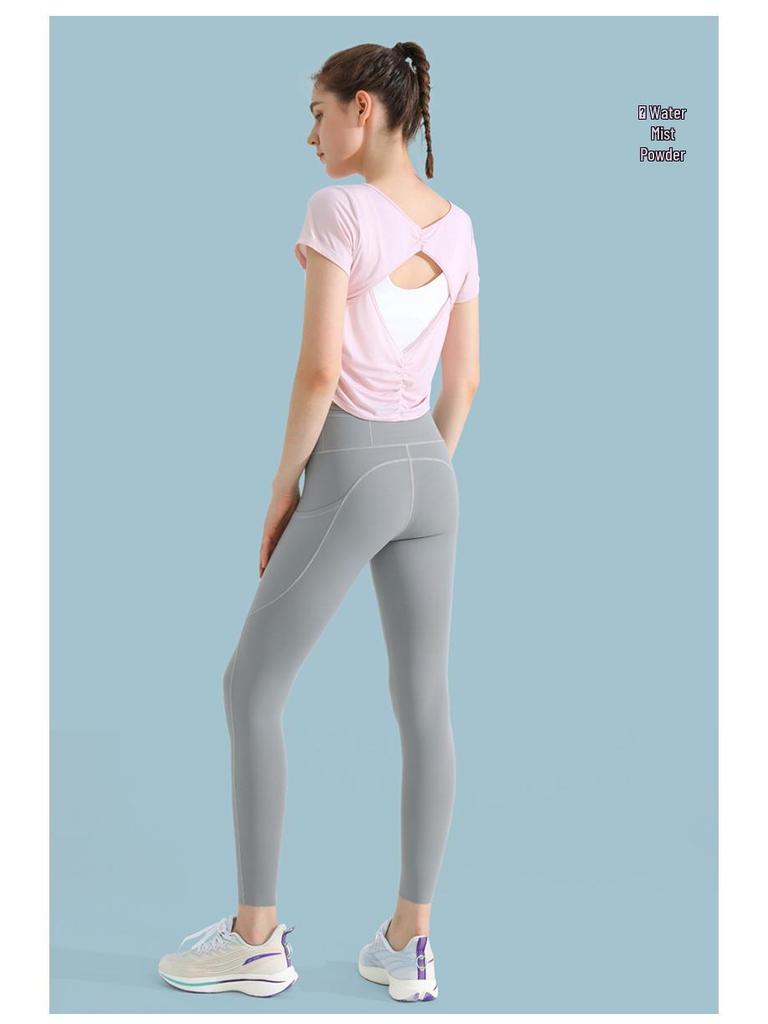 RUNA PULSE Women's Cool Feeling Short Sleeve Hollow Back Sports T-shirt - Breathable Yoga & Running Top for Summer.