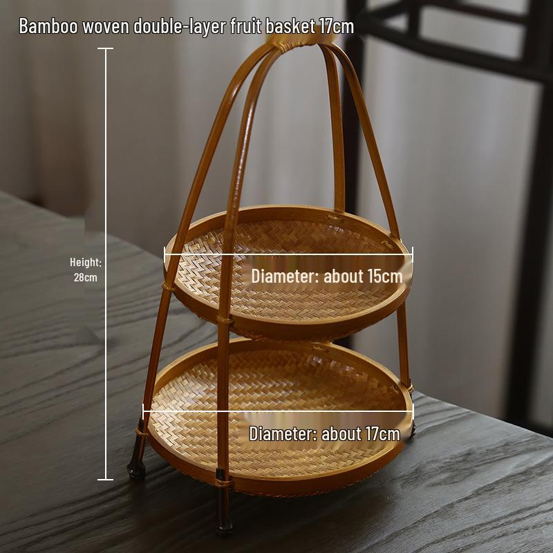 Multi-Layer Bamboo Hand-Woven Basket Display Stand for Fruits, Tea, and Pastries
