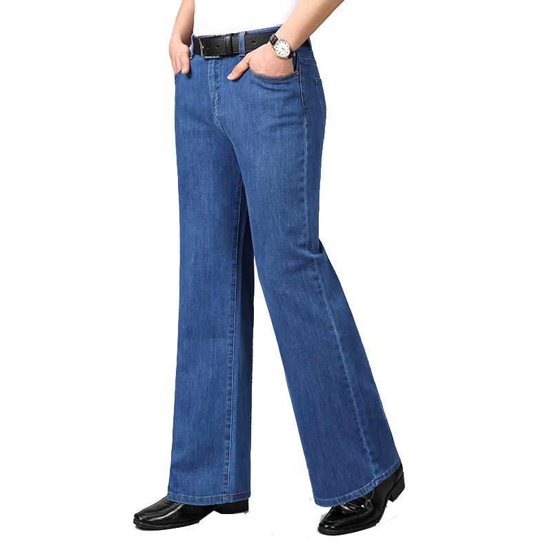 

Мужские эластичные свободные брюки с высокой талией, широкие брюки, джинсовые брюки большого размера, прямые брюки со средней талией 38 светло-синий