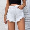 Ladies' Loose Comfortable Casual Fashionable Fringed Retro High Waisted Solid Color Buckle Denim Shorts