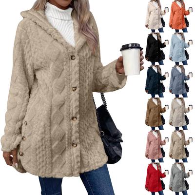 Damen Einfarbig Mode Lässig Warm Mode Diamant Plüsch Kapuzen Strickjacke Mantel