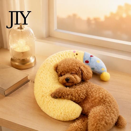 Neck Support Pillow for Pets Plush Moon Pet Pillow, U-Shaped Soft Crescent Cushion with Nightcap, Small Dog Anxiety Relief Calming Cats Dogs Cute Toy